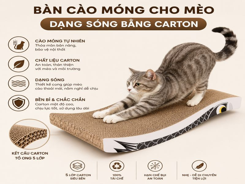Bàn cào móng cho mèo dạng sóng bằng carto