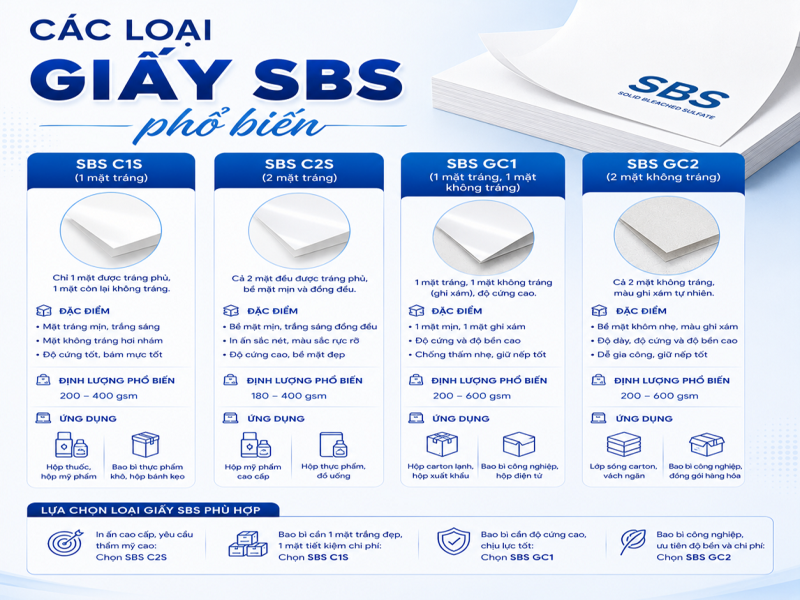 Các loại giấy SBS phổ biến