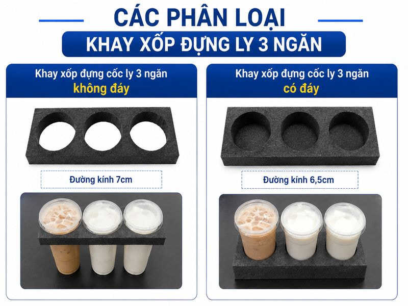 Các phân loại khay xốp đựng ly 3 ngăn