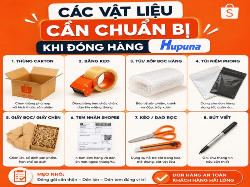 Các vật liệu cần chuẩn bị khi đóng hàng shopee