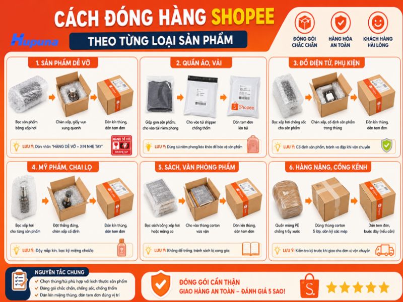 Cách đóng hàng shopee theo từng loại sản phẩm