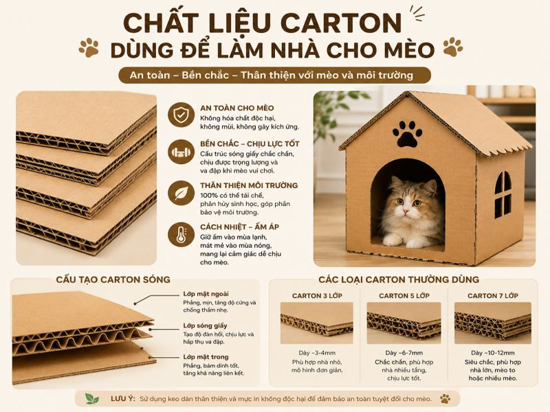 Chất liệu carton dùng để làm nhà cho mèo