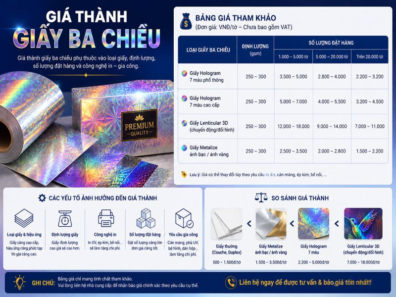 Giá thành giấy ba chiều