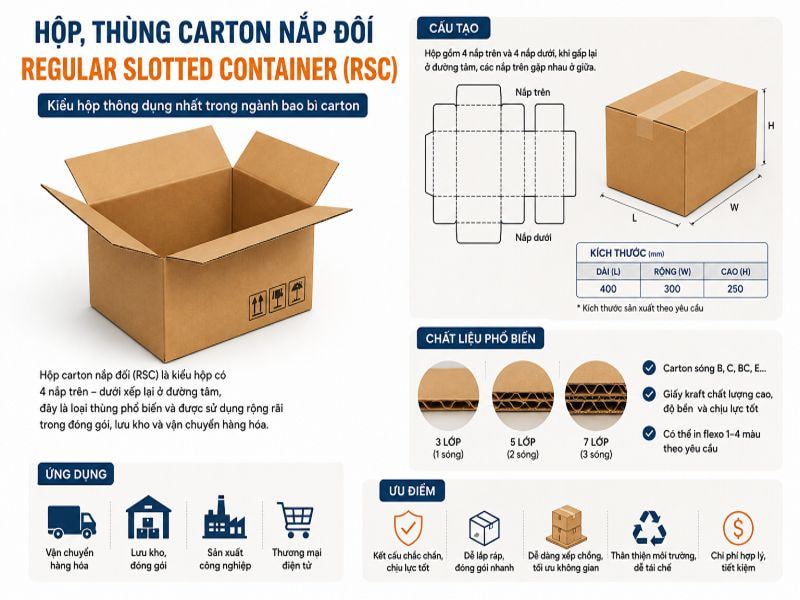 Hộp, thùng carton nắp đối - Regular Slotted Container (RSC)