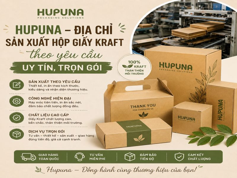Hupuna - Địa chỉ sản xuất hộp giấy Kraft theo yêu cầu uy tín, trọn gói