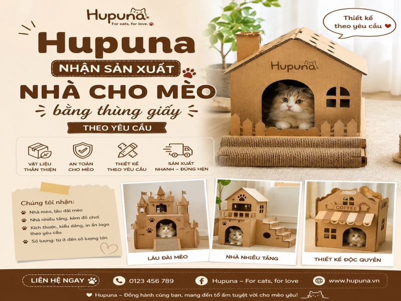 Hupuna nhận sản xuất nhà cho mèo bằng thùng giấy theo yêu cầu