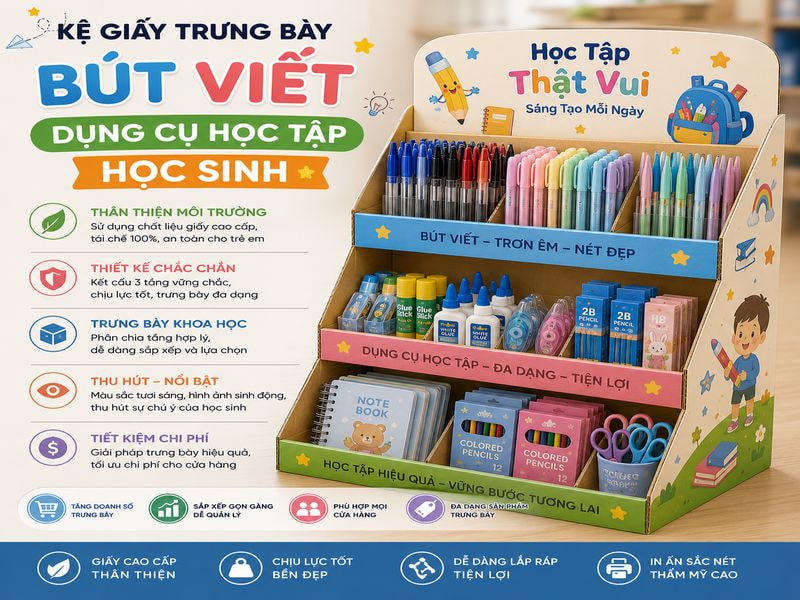 Kệ giấy trưng bày bút viết dụng cụ học tập học sinh