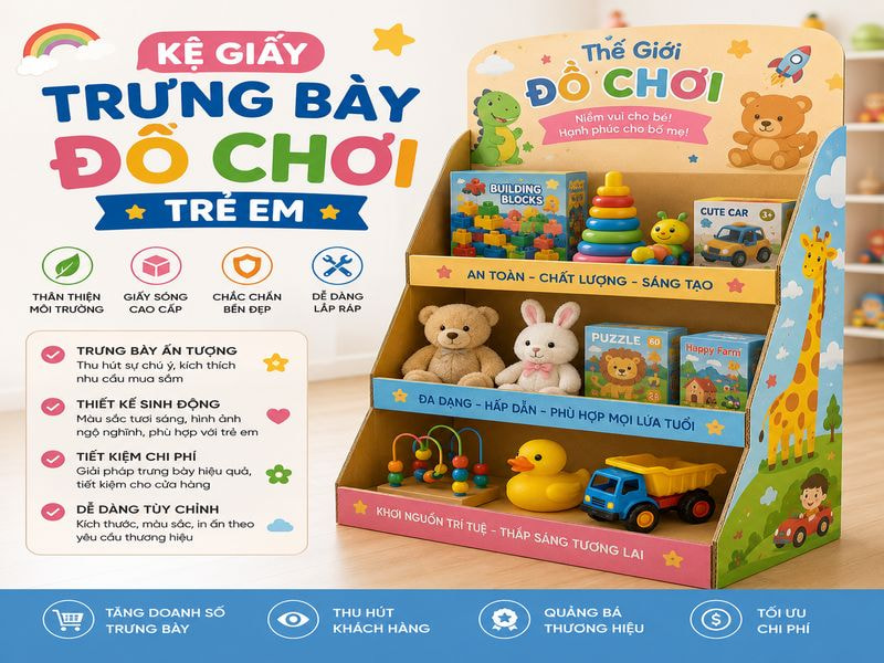 Kệ giấy trưng bày đồ chơi trẻ em