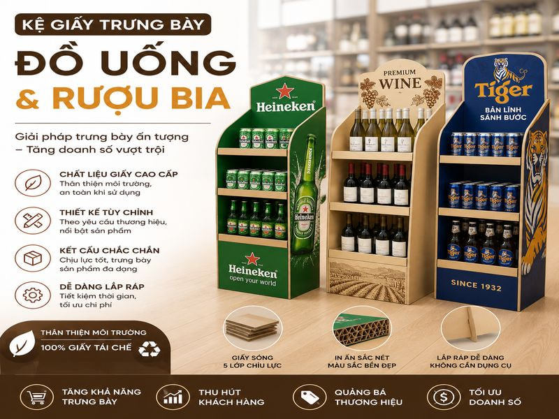 Kệ giấy trưng bày đồ uống và rượu bia