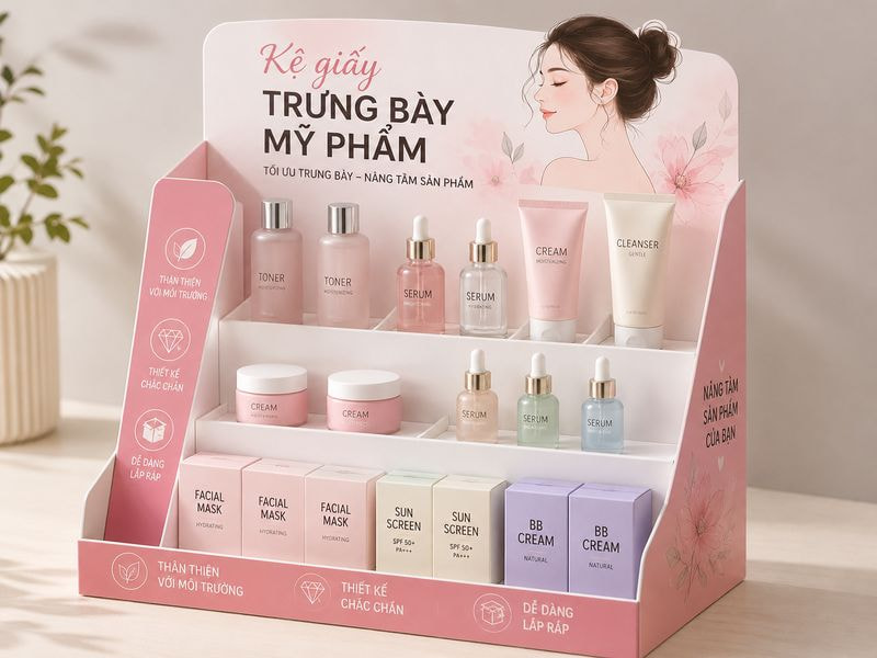 Kệ giấy trưng bày mỹ phẩm