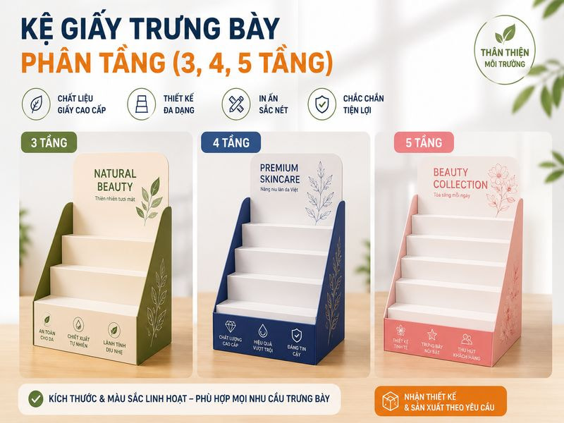 Kệ giấy trưng bày phân tầng (3, 4, 5 tầng)