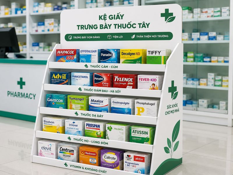 Kệ giấy trưng bày thuốc tây