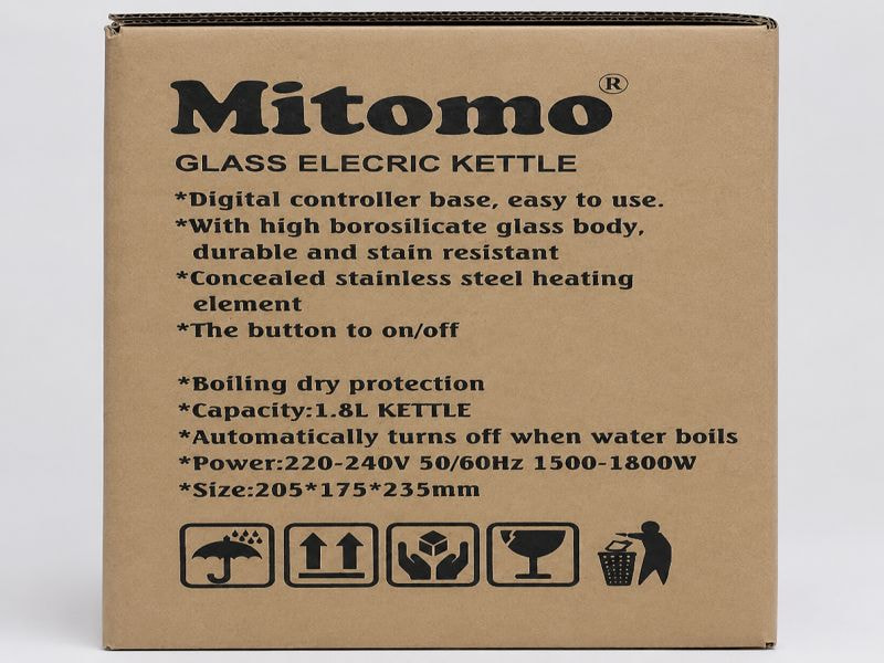 Mặt hông thùng carton đựng ấm siêu tốc Mitomo