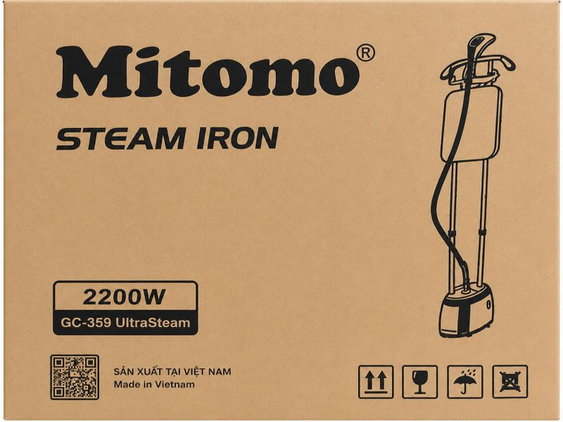 Mặt in chính diện thùng carton đựng bàn là hơi nước Mitomo