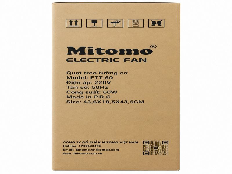 Mặt in hông thùng carton đựng quạt treo tường Mitomo