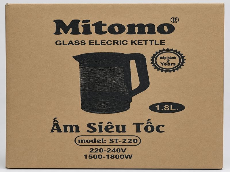 Mặt trước thùng carton đựng ấm siêu tốc Mitomo