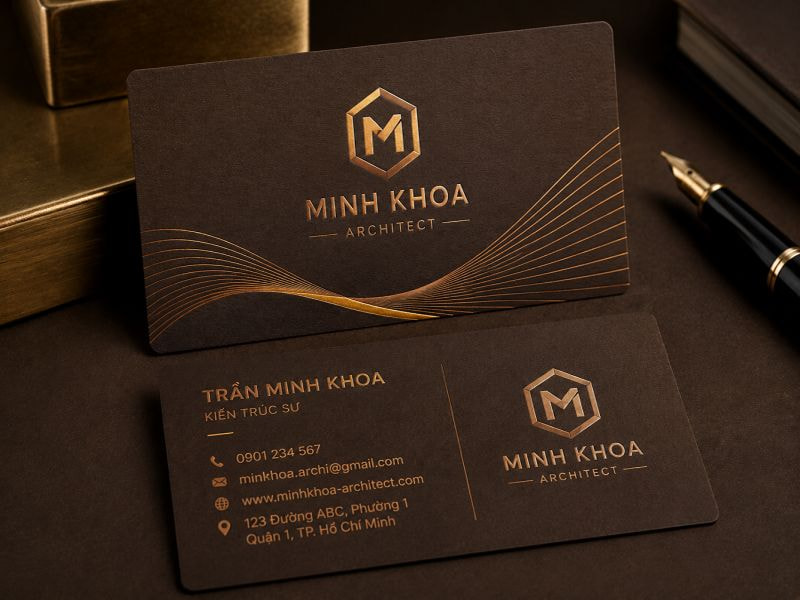Mẫu danh thiếp ép nhũ vàng đồng