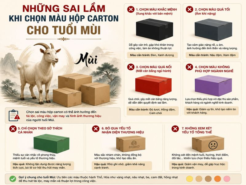 Những sai lầm khi chọn màu hộp carton cho tuổi Mùi