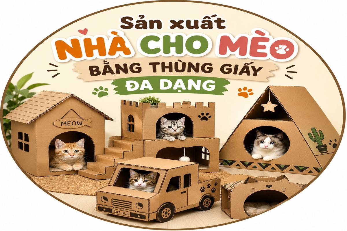 Sản xuất nhà cho mèo bằng thùng giấy đa dạng