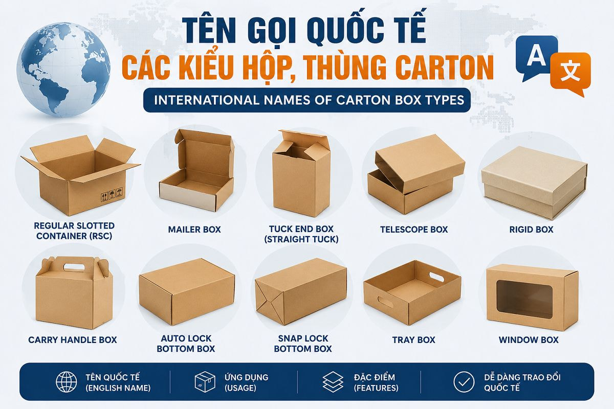 Tên gọi quốc tế các kiểu hộp, thùng carton phổ biến