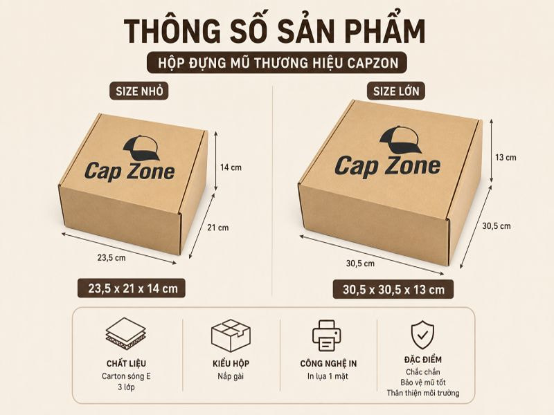 Thông số sản phẩm hộp đựng mũ thương hiệu Capzon