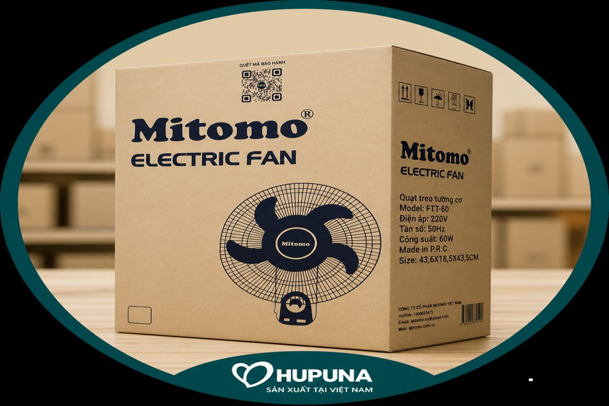Thùng carton đựng quạt mitomo do hupuna sản xuất