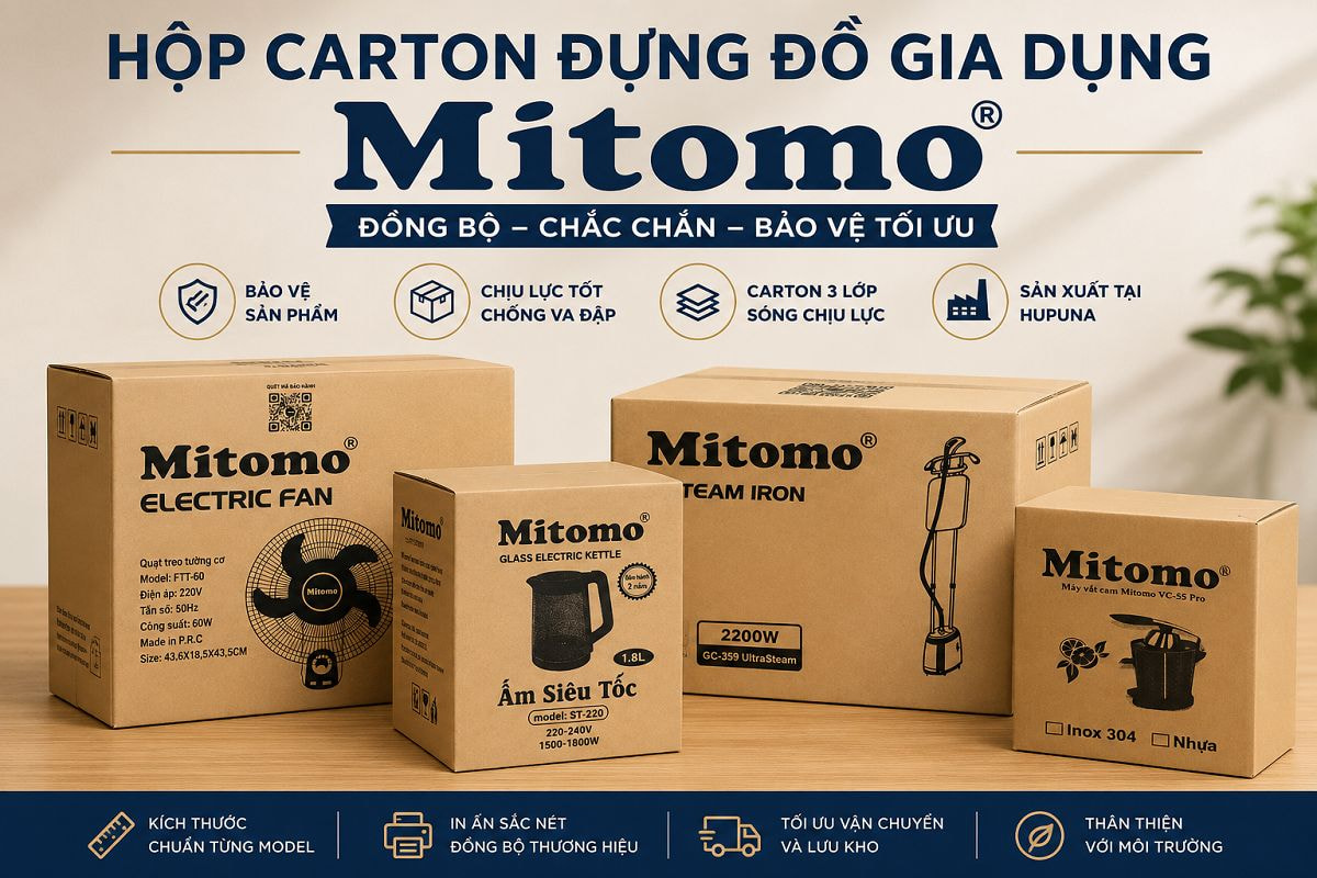 Tổng hợp mẫu hộp carton đựng đồ gia dụng thương hiệu Mitomo