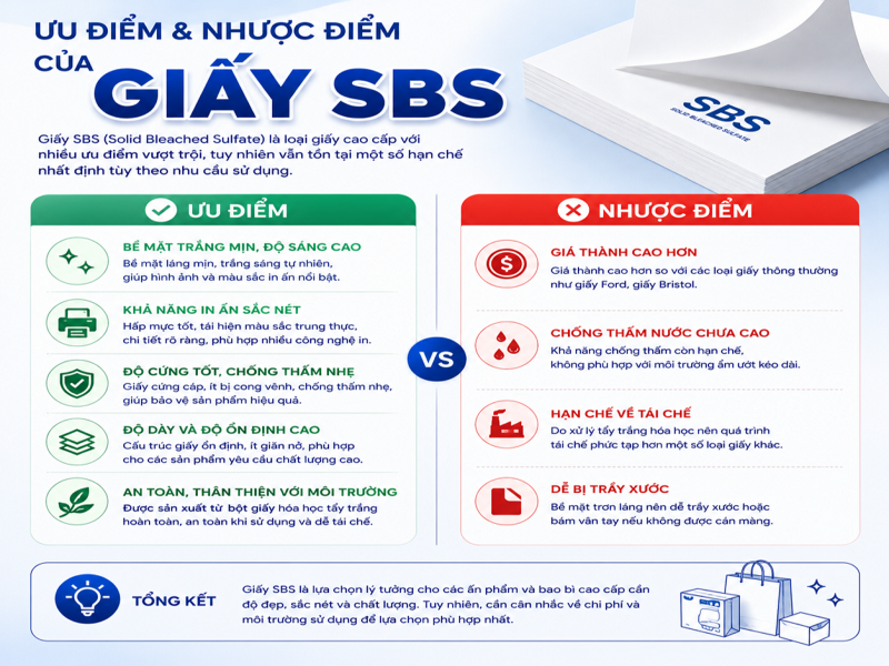 Ưu điểm và nhược điểm của giấy SBS