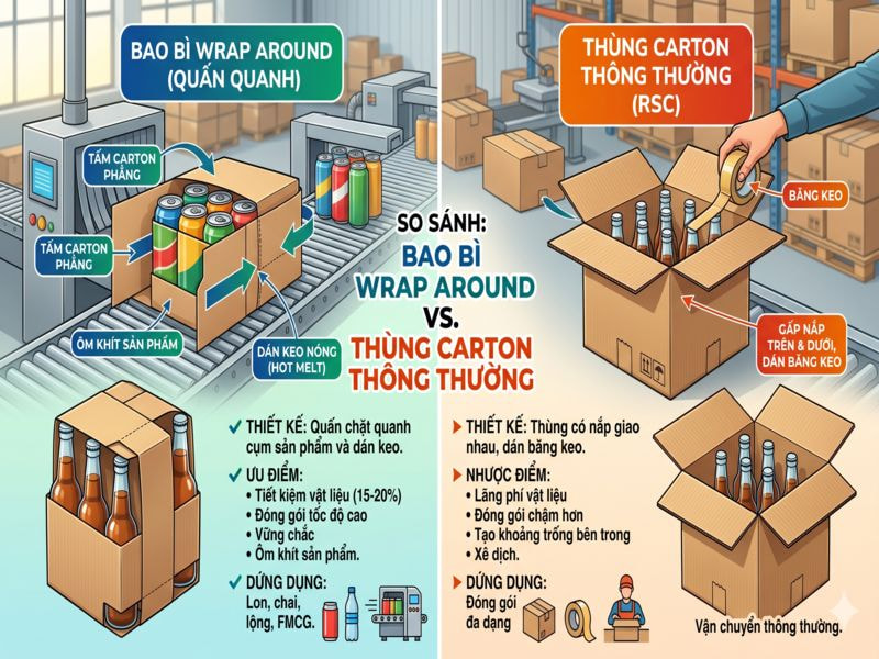 Bao bì Wrap Around khác gì so với thùng carton thông thường?