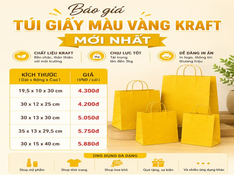 Báo giá túi giấy màu vàng Kraft mới nhất