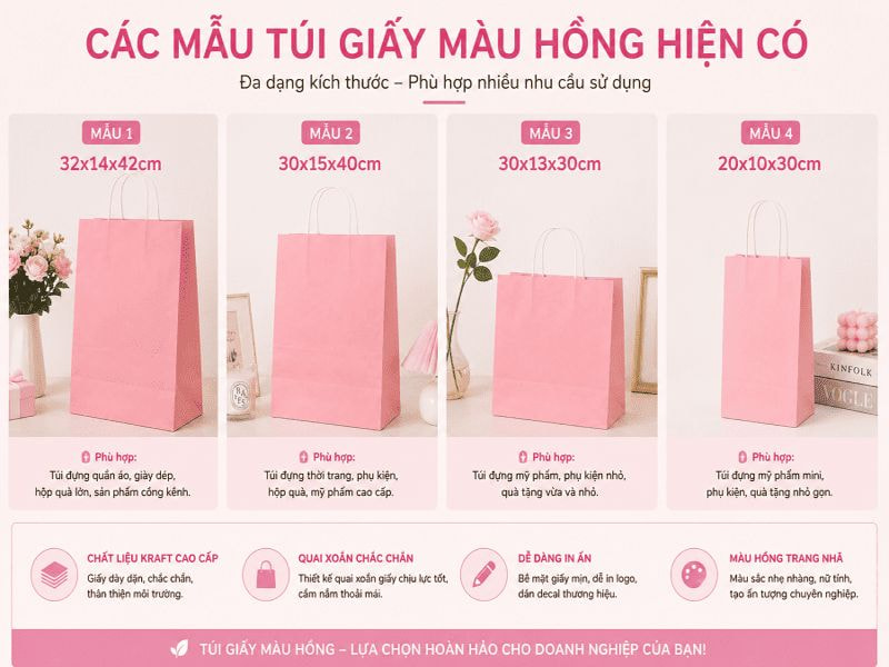 Các mẫu túi giấy màu hồng hiện có
