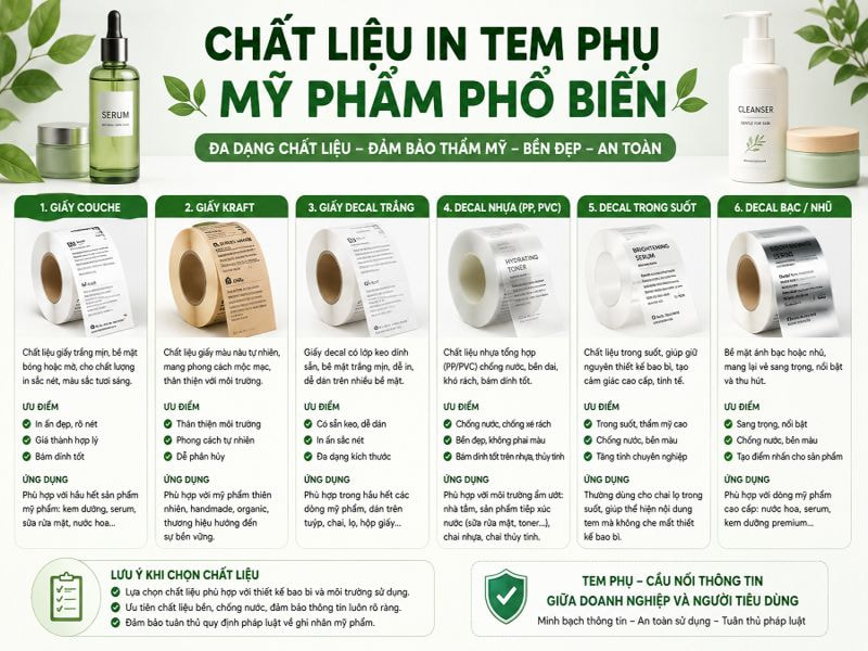 Chất liệu in tem phụ mỹ phẩm phổ biến