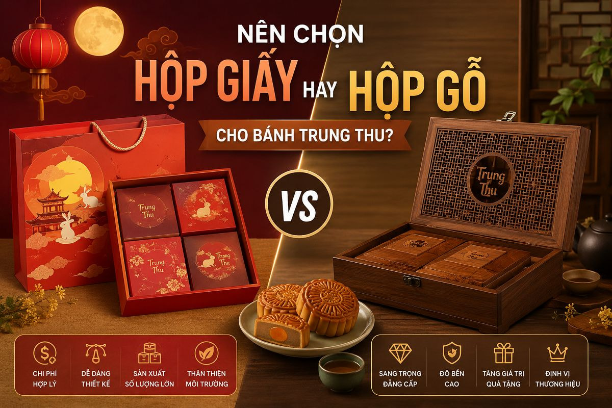 Nên chọn hộp giấy hay hộp gỗ cho bánh trung thu?
