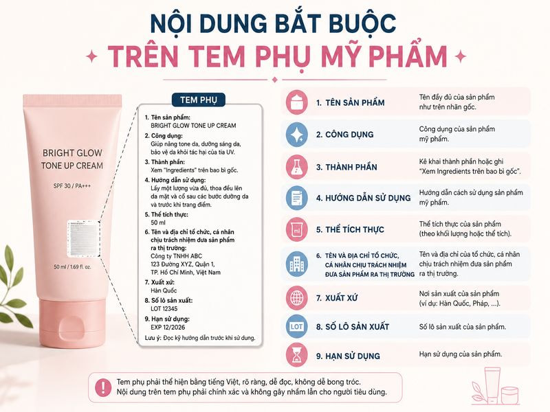 Nội dung bắt buộc trên tem phụ mỹ phẩm