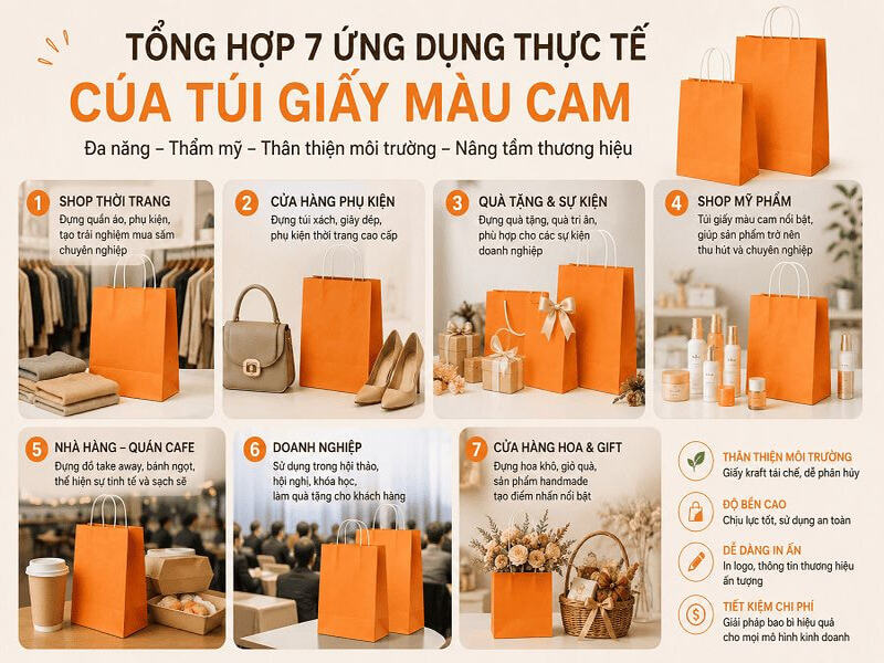 Tổng hợp 7 ứng dụng thực tế của túi giấy màu cam