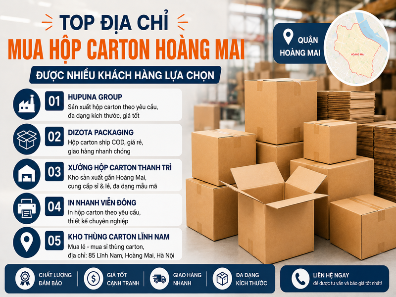 Top địa chỉ mua hộp carton Hoàng Mai được nhiều khách hàng lựa chọn