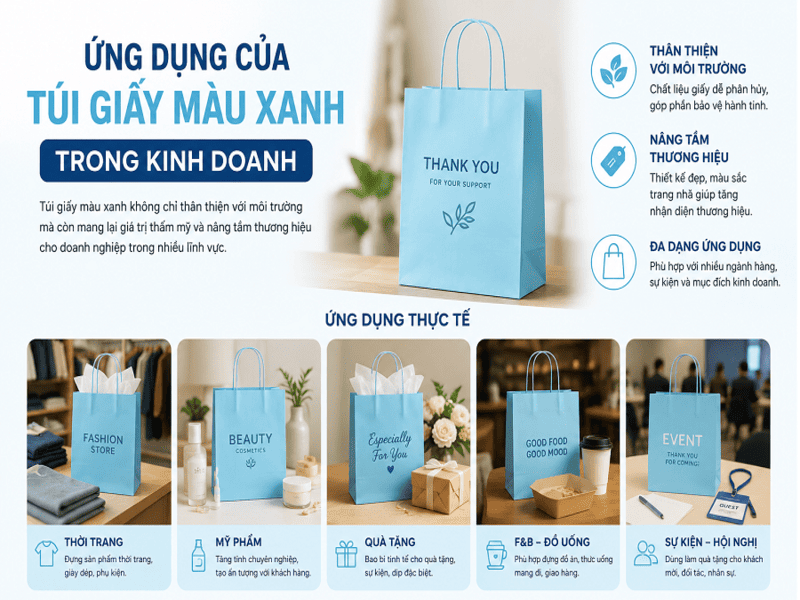 Ứng dụng của túi giấy màu xanh trong kinh doanh