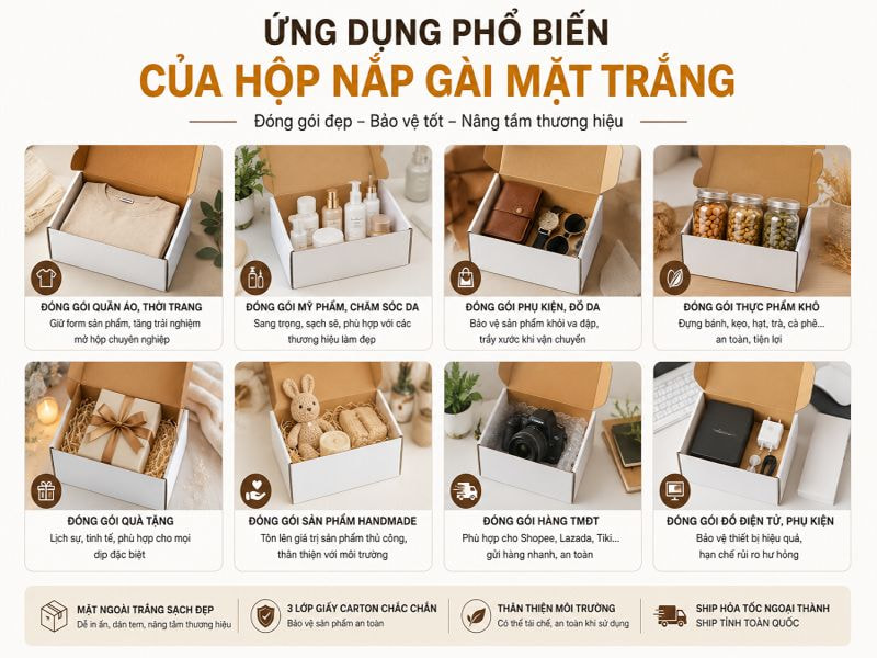 Ứng dụng phổ biến của hộp nắp gài mặt trắng
