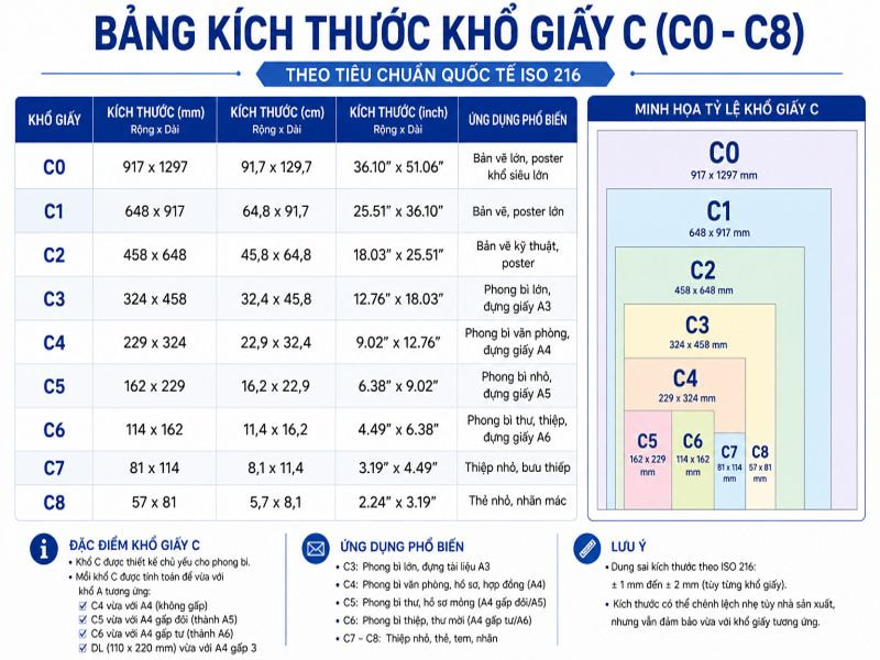 Bảng kích thước khổ giấy C