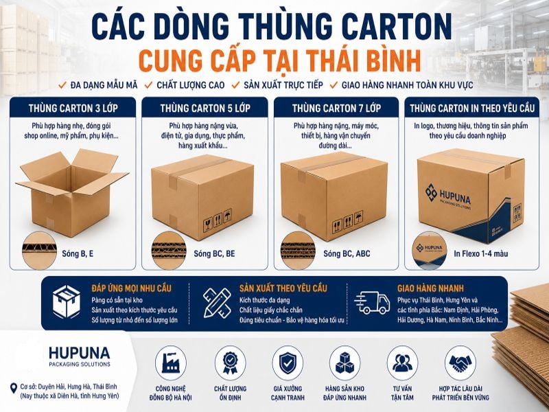 Các dòng thùng carton cung cấp tại Thái Bình