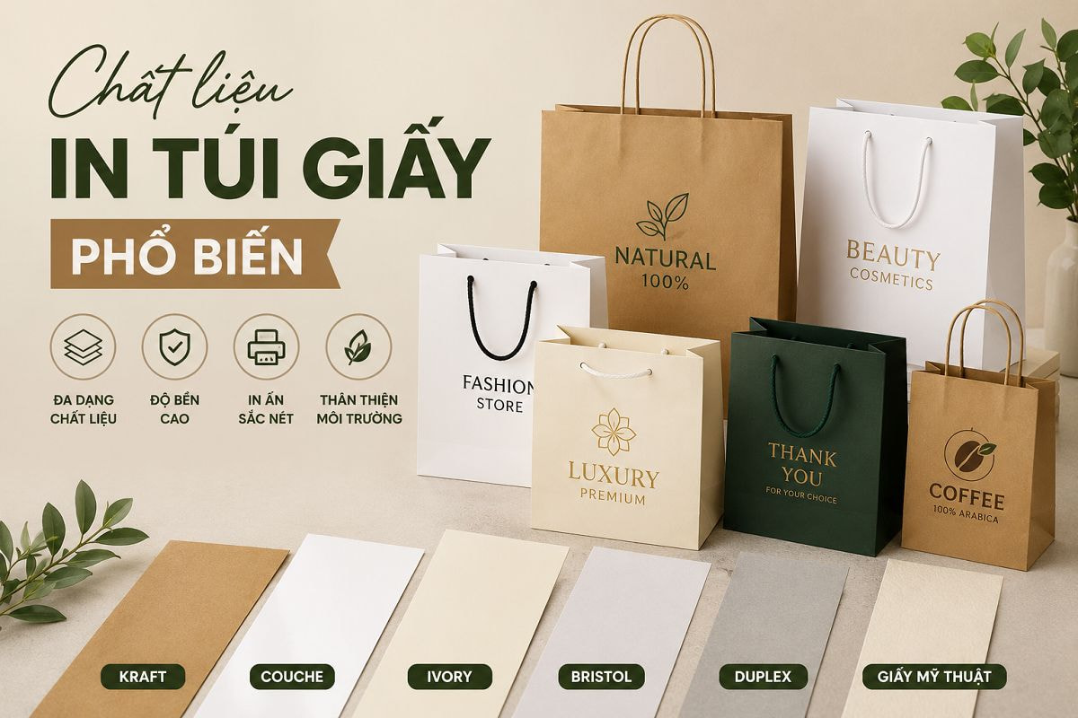 Chất liệu in túi giấy phổ biến: Đặc điểm, ưu nhược điểm