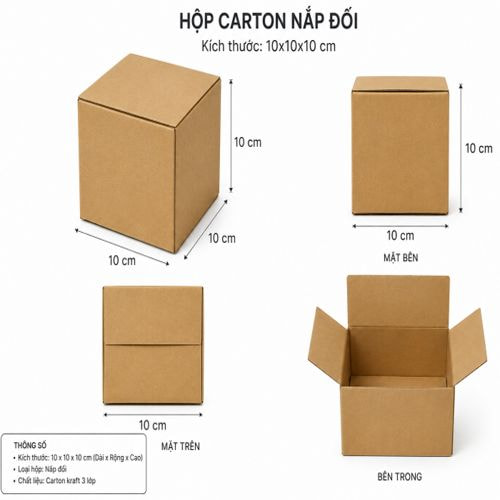 Hộp carton nắp đối kích thước 10x10x10 cm