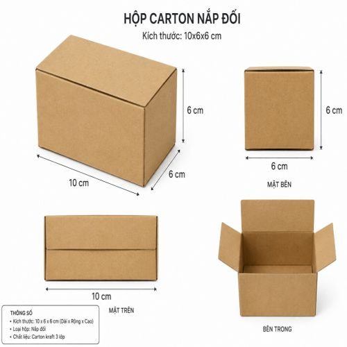 Hộp carton nắp đối kích thước 10x6x6 cm