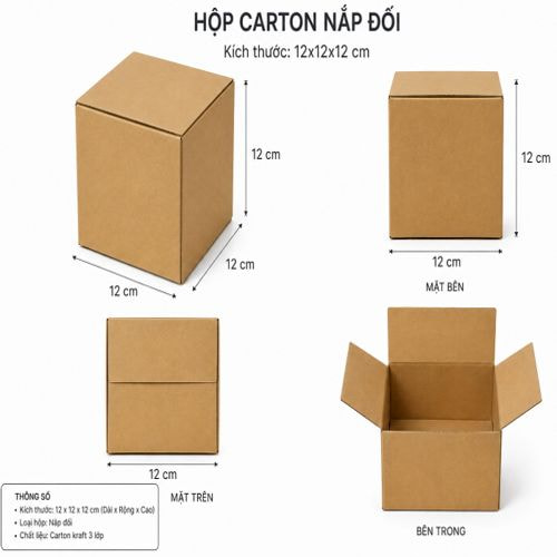 Hộp carton nắp đối kích thước 12x12x12 cm