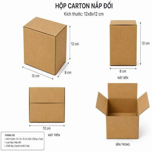 Hộp carton nắp đối kích thước 12x8x12 cm
