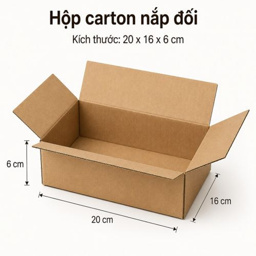 Hộp carton nắp đối kích thước 20 x 16 x 6 cm