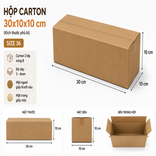 Hộp carton nắp đối size 30x10x10cm