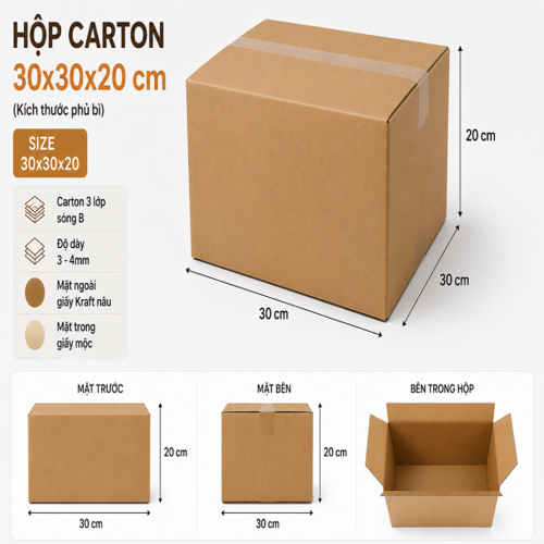 Hộp carton nắp đối size 30x30x20cm