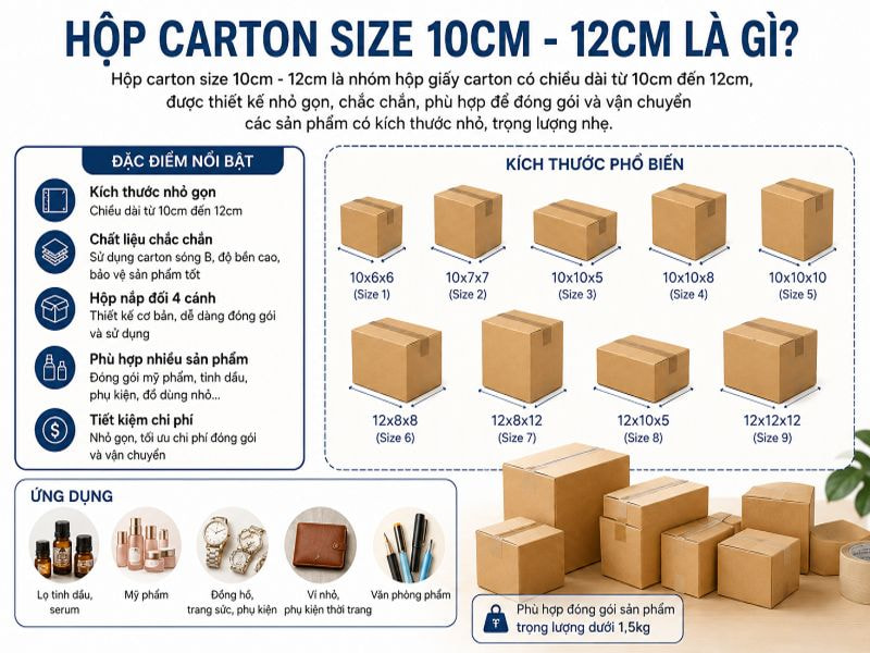 Hộp carton size 10cm - 12cm là gì?