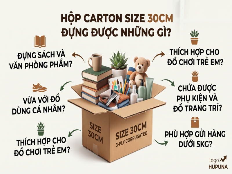 Hộp carton size 30cm đựng được những gì?